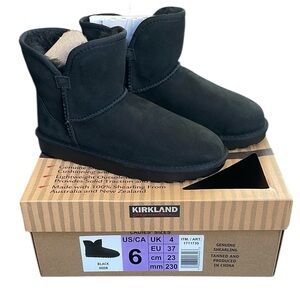 Kirkland Black Faux Suede Boots 100% Wool Shearling Liner—Women’s 6